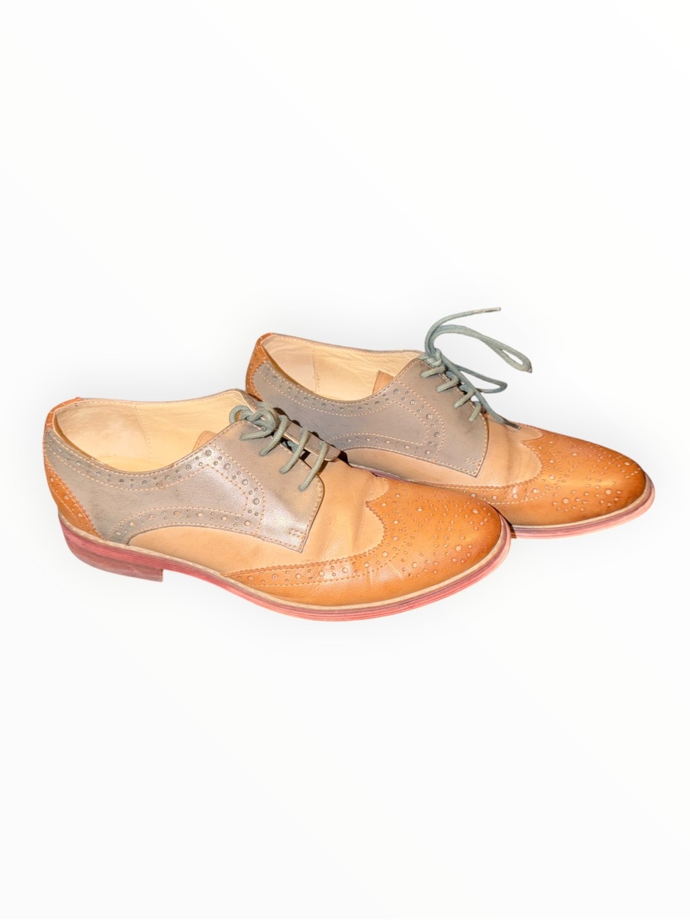Classic Two-Tone Brogue Oxfords in Tan and Gray - Men's Dress Shoes